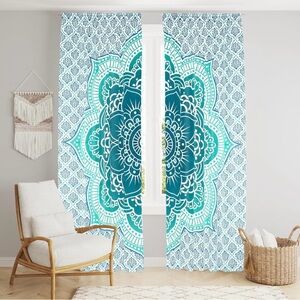 Teal and White Mandala Curtains